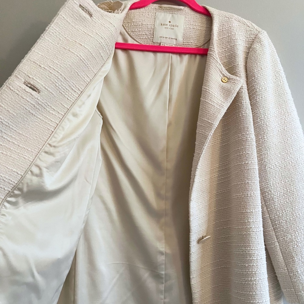 Kate Spade Tweed Corsage Coat Cream Ivory Jacket Size 12 | Holiday Wedding EUC - Picture 4 of 8